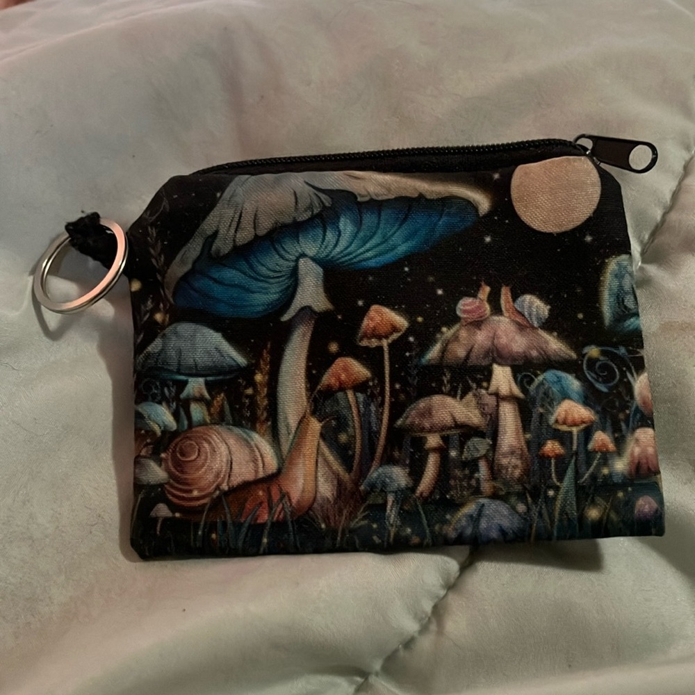 Mushroom Print Coin Pouch with Keyring